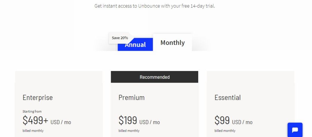 Unbounce Pricing Packages