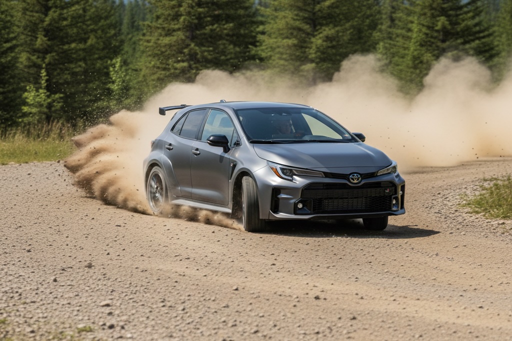 GR Corolla driving on gravel